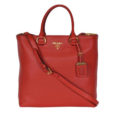 Prada Women's Red Vitello Phenix Leather Shopping Tote 